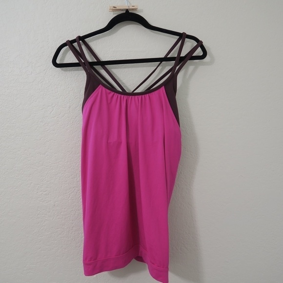 Athleta Pink Hidden Agenda Berry‎ Brown Racerback Tank Top Athletic - Picture 2 of 10